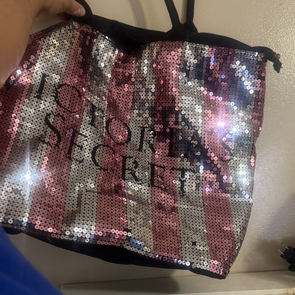 Victoria's Secret Glittering Sequin Tote - Pink and Black